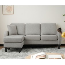 L Shaped Sofa, 3 Seater Sofa with Side Pockets Corner Sofa for Living Room BeigE