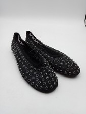 M&S Women's Shoes Black Mesh Silver Diamante Round Toe Slip On Ballet Flat New