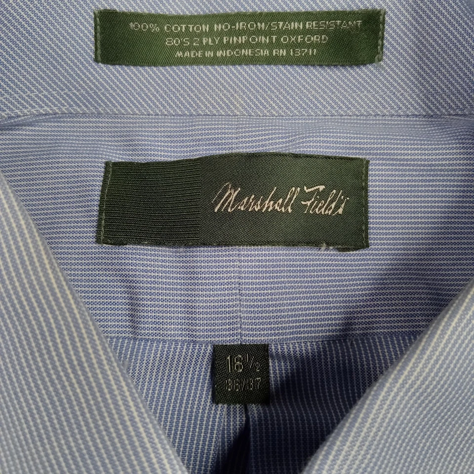 Camisa Marshall Field para Hombres 16.5 34/37 Azul Pinpoint Oxford Sin Plancha Abotonada Foto 2 de 4