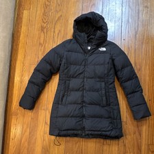 The North Face Women's Black M Long Hooded Down Puffer Jacket Quilted Zip