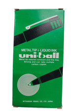 Vintage uni-ball UB-101 Pen Green Liquid Ink Metal Tip Fine Line NOS MIJ