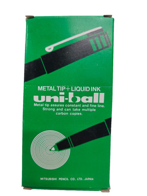 Vintage uni-ball UB-101 Pen Green Liquid Ink Metal Tip Fine Line NOS MIJ