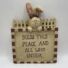 Vintage Blossom Bucket Suzi Skoglund Bunny Rabbit Figurine Sign