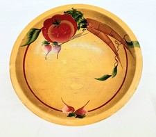 Vintage Wooden Turned Bowl Hand Painted Three Footed Folk Art Vegetables 11"