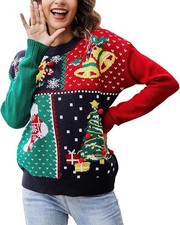 IFFEI Womens Ugly Christmas Jumper Long Sleeve Crew Neck Ladies Novelty Knitted 