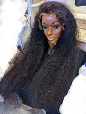 Great quality wavy/curly 13X4 human hair virgin lace front wig, very used 32"