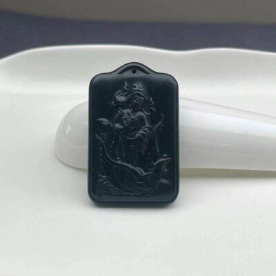 Certificate Hetian Black Jade Pendant Phoenix and Guanyin Buddha of protection