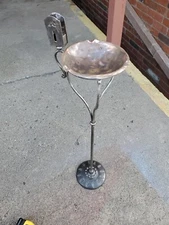 A Vintage 1930s Iron Smoking Stand  With A Cast Iron Base, and a copper Ashstray