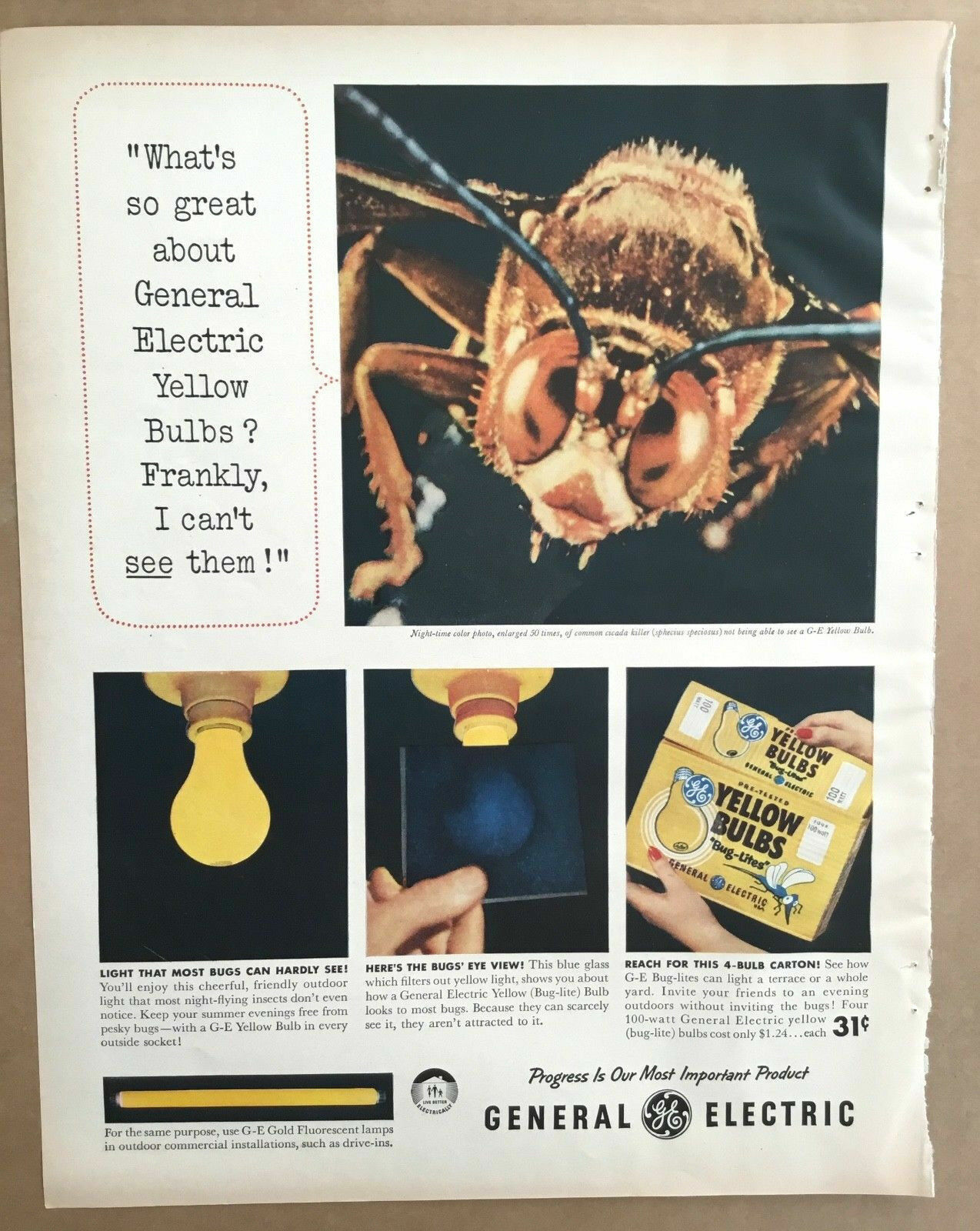 Retro Insect Ad GE bees insect print ad 1957 retro 1950s vintage home decor ...