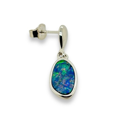 Sterling Silver Bezel Set Freeform Doublet Opal Stud Drop Earrings 2.3g - Picture 8 of 13