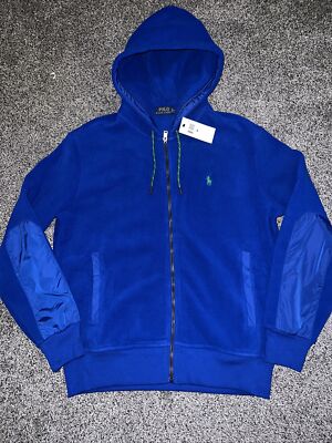 Polo Ralph Lauren Full Zip Fleece Jacket Royal Blue Mens Sz M Brand New 