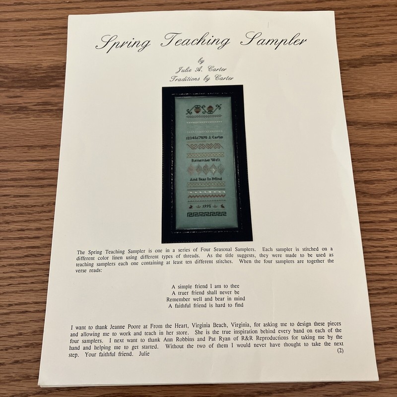 Spring Teaching Sampler Cross Stitch Pattern  Traditions By Carter Vintage 1996