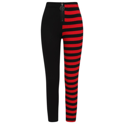 Banned Alternative Punk Gothic Goth Leggings - Half Stripes Rot Gestreift