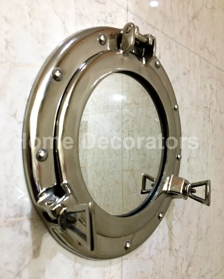 Decorative Wall Hanging Mirror Silver Porthole Round Frame Home Decor Mirror 11" - Image 3 of 4