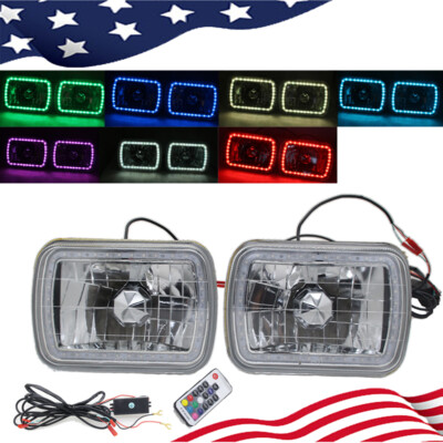 For 86-95 JEEP WRANGLER YJ 7X6 RGB MULTI COLOR LED SMD Halo Headlights PAIR