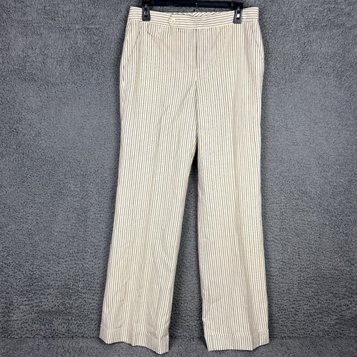 Lauren Ralph Lauren 100% Wool Wide Leg Cuffed Trousers Pants Womens 6 Cream/Blk