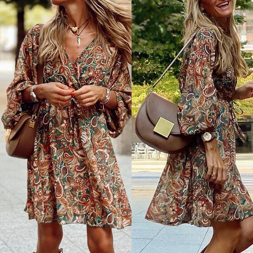 Mujeres Boho Cuello en V Floral Maxi Vestido Damas Verano Playa Solero Vestido Asiático talla - Imagen 3 de 14