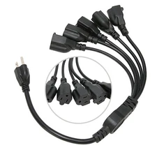 2025 3 Prong 1 To 5 Outlet Power Cord 16AWG 18AWG 5 Way Power Cord Splitter NEW