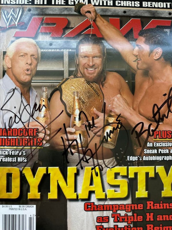 November 2004 WWE RAW Magazine Autographed by Triple H, Ric Flair, Batista