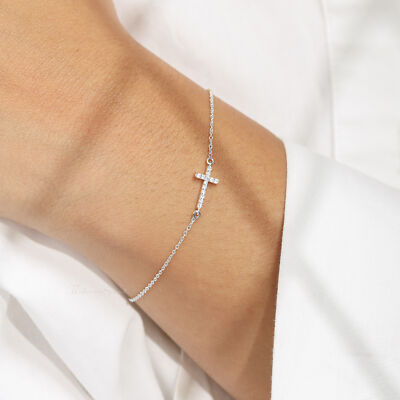 950 Platinum Holy Cross Crucifix Bracelet with 0.10 Ct Diamond-Valentine Gift 