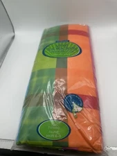 Vintage Bed Bath & Beyond Watercolor Plaid 70" Round Vinyl Umbrella Tablecloth