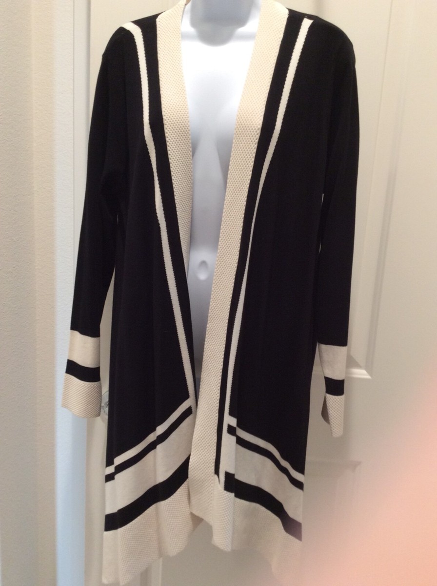 ANNE KLEIN NEW w/Tags Women Black White Striped Open Front