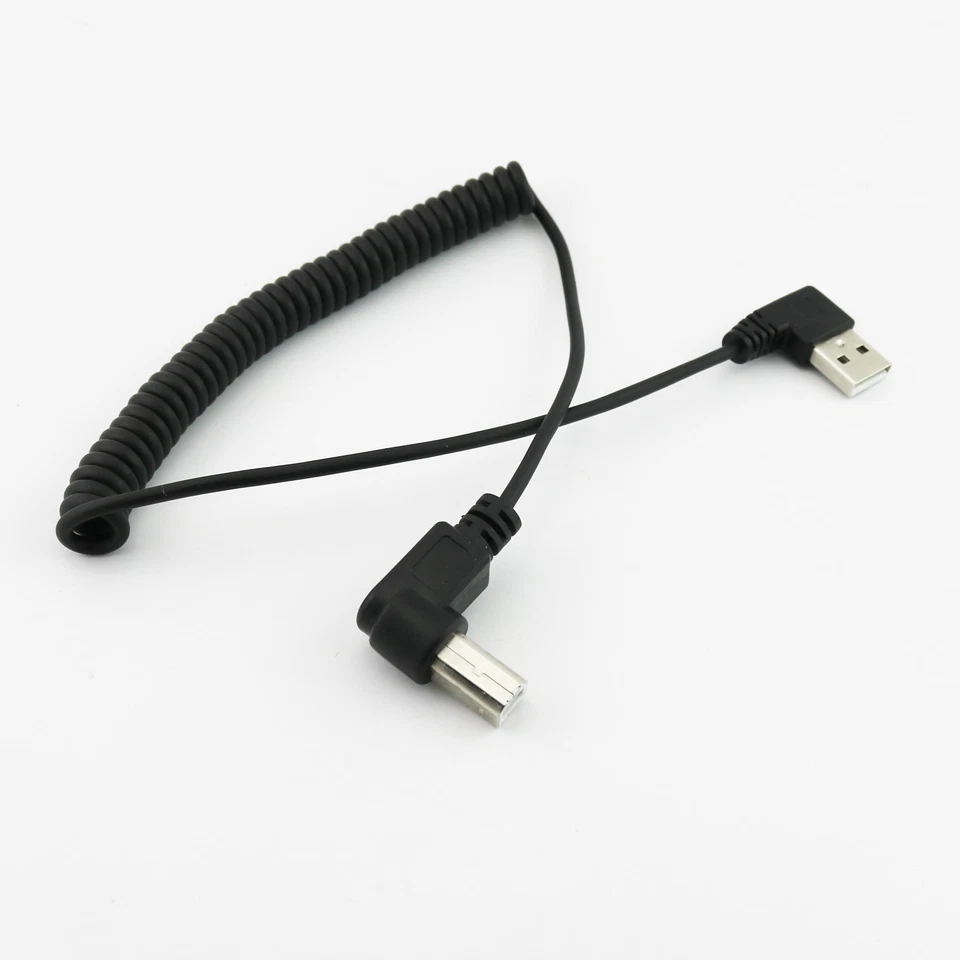 USB 2.0 B Male Right Angle to A Right Angle Male Spiral Coiled Printer Cable 5ft - Image 2 of 4