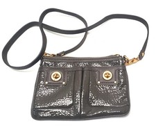 Marc Jacobs Percy Turnlock Brown Patent Crossbody Bag Purse Clutch Embossed