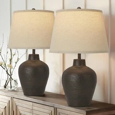 "Farmhouse Rustic Table Lamps Set of 2 for Bedroom Living Room End Table Dark Br