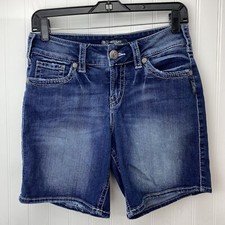 Silver Suki Shorts Womens 27 Curvy Midrise Denim Blue Jean Distress Modest