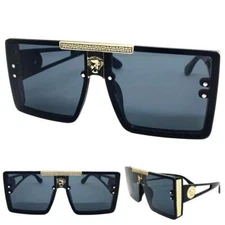 Oversized Classic Modern Retro Hip Hop Shield SUN GLASSES Large Big Black Frame