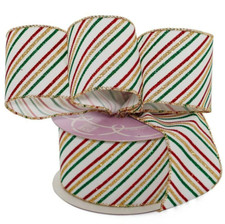 Sparkling Christmas Stripes Wired Ribbon - 2 1/2" x 10 Yards, Red, Gold  Green
