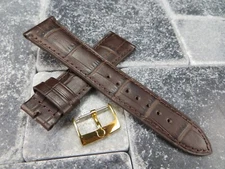 18mm Leather Strap Brown Watch Band with OEM OMEGA Buckle Set Gold Plate Polish