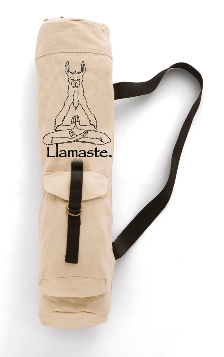 Llamaste White Canvas Yoga and Pilates Mat Bag with front pocket