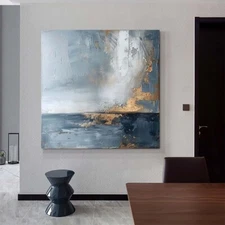 Modern Abstract art oil painting Hand-painted on canvas Gray Sea Home Deco