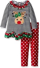 Bonnie Jean baby girls Christmas Holiday Santa Reindeer polka legging set