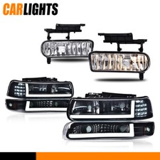 Fit For 99-06 Silverado/Suburban LED Tube DRL Headlight & Fog Lights Smoke/Black