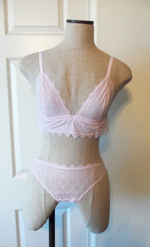 Cosabella PAPYRUS Pink Lilly Lace Wireless Bralette Bra L Low Rider Thong S/M - 第 1/12 張圖片