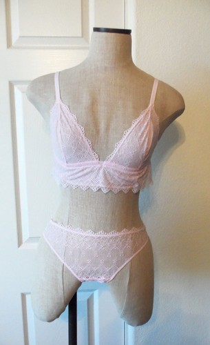 Cosabella PAPYRUS Pink Lilly Lace Wireless Bralette Bra L  Low Rider Thong S/M   - Picture 1 of 12