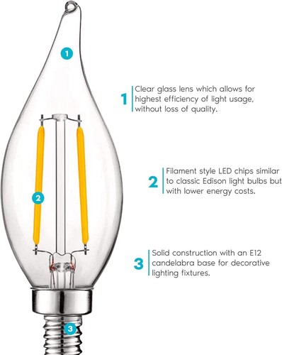 24-Pack Flame Clear Glass LED Candelabra Bulbs - 400 Lumens, Energy-Saving - Picture 4 of 8