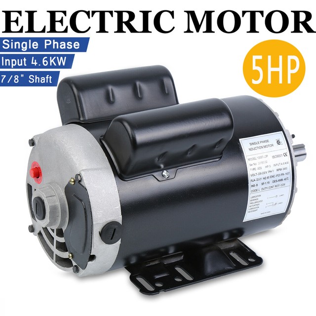 5 HP Air Compressor Duty Electric Motor 3450 RPM 7/8" Shaft Single