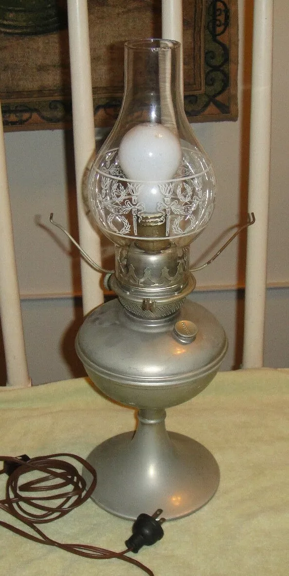 Vintage Success Oil Lamp Converted To Electric Aluminum Lamp Glass