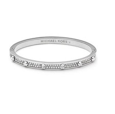 NEW MICHAEL KORS ASTOR SILVER TONE CRYSTAL PAVE STUD  BANGLE BRACELET MKJ3268