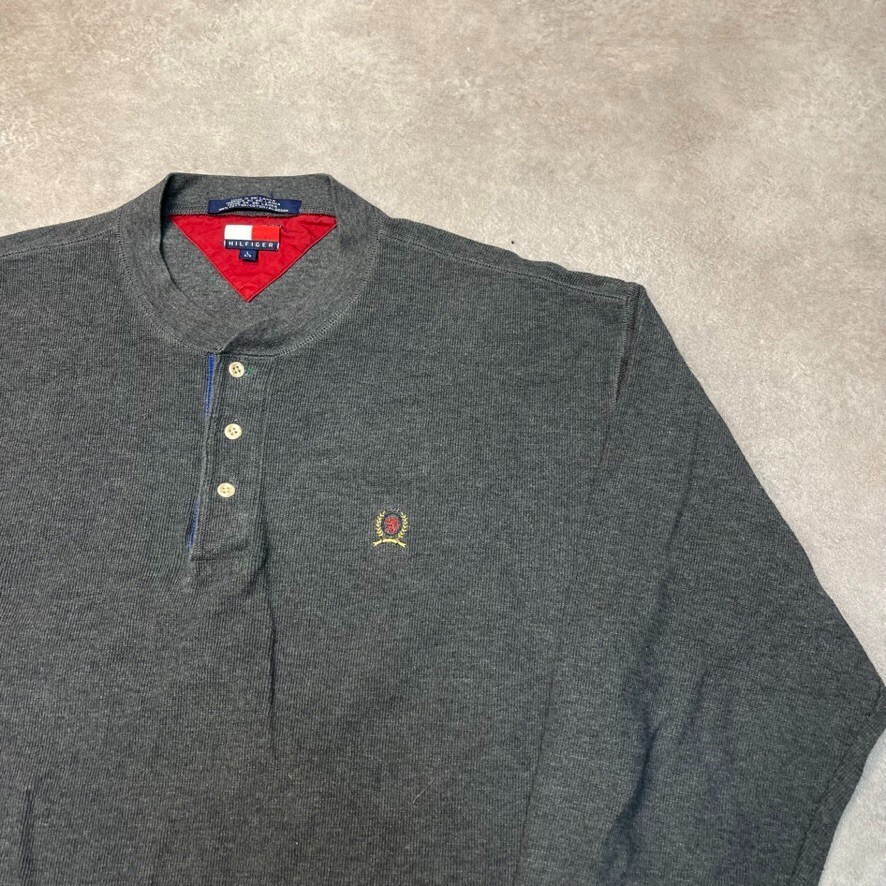 Tommy Hilfiger Jumper Mens Knit Henley Vintage Knitted Sweater, Grey Large image 2