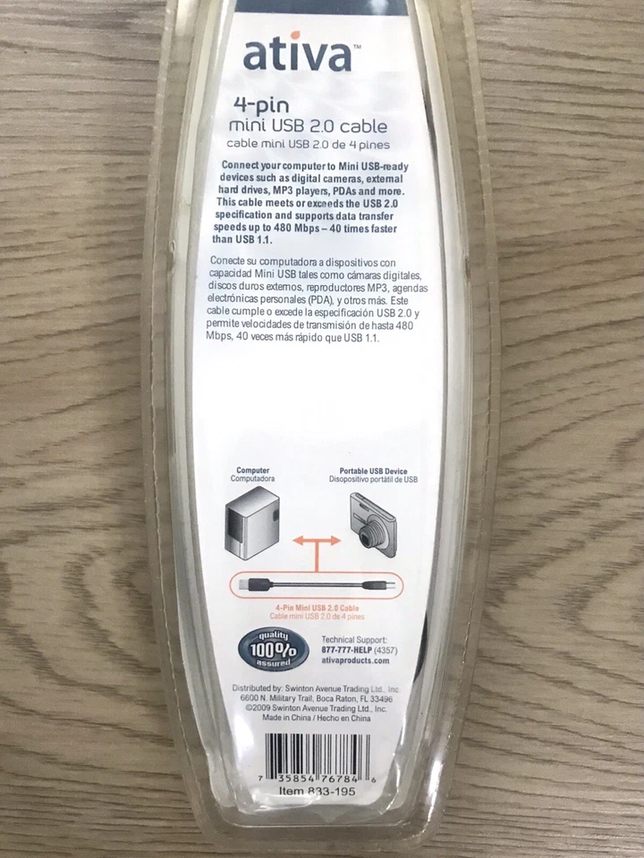 Ativa 4-Pin Mini USB 2.0 Cable | 6ft. (1.8m) | A Male/Mini USB - Image 2 of 2