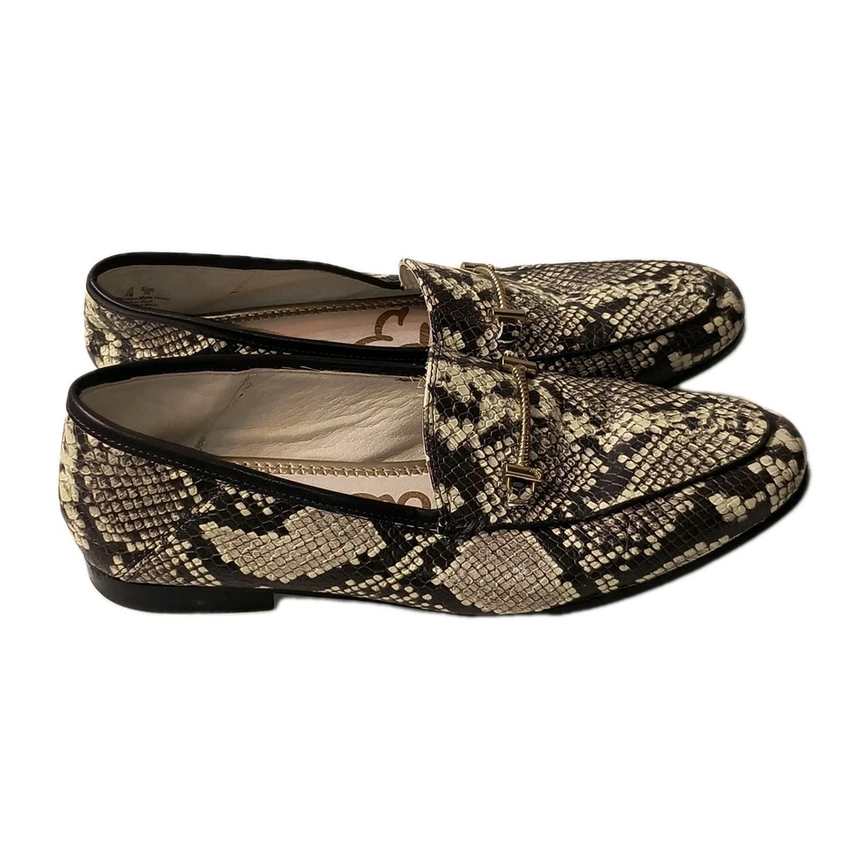 Mocasines Sam Edelman LIOR 9M Estampado Piel de Serpiente Dorado Cremallera Ribete Plano Gamuza Foto 2 de 4