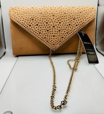 Mihawk Light Brown Clutch Purse With Shoulder Chain New