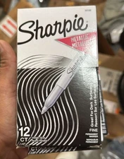 Sharpie Metallic Permanent Markers Fine Tip Silver, 12 Count