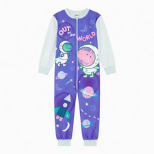 Boys George Pig One Piece Sleepsuit Space Theme Blue Green Fleece Size 18m-6 Yr