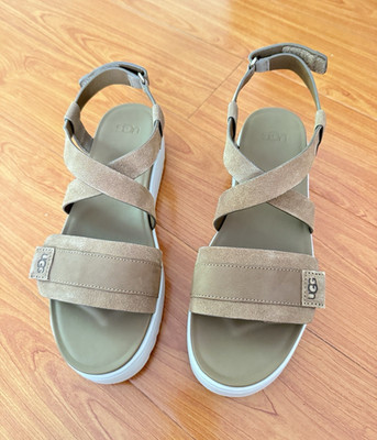 UGG Suede Beige Strappy Flat Sandals Ankle Strap Buckle Women's US 10 EU 41